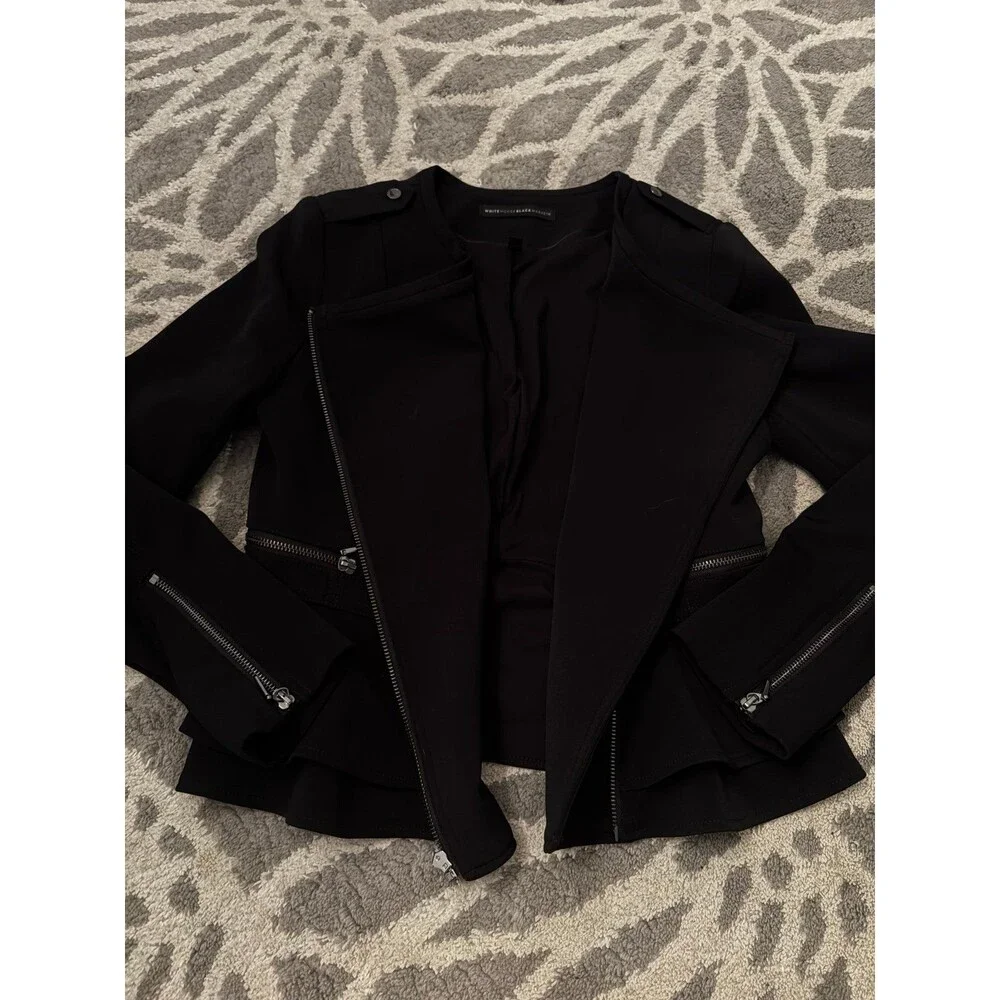 Black White House Black Market Zip Up Moto Jacket - Picture 3 of 4
